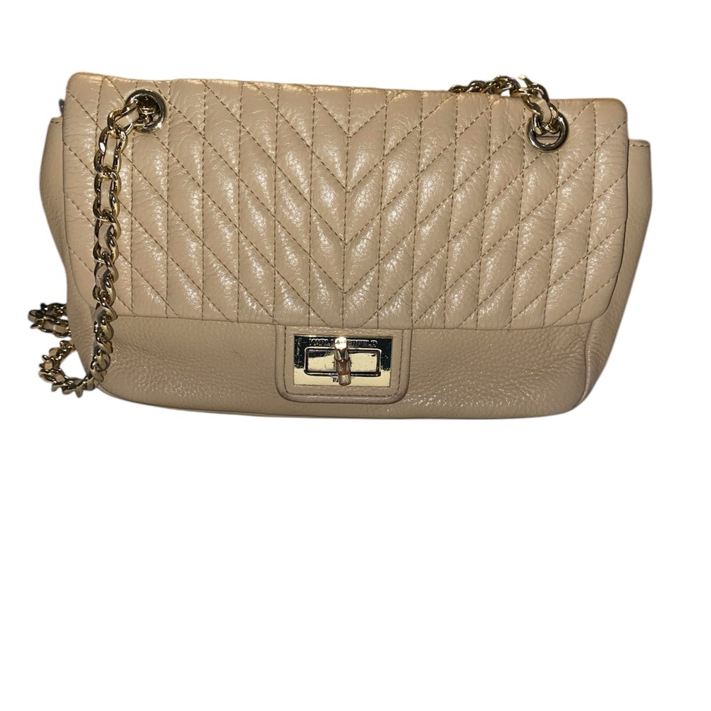 Karl Lagerfeld Elegant Beige Quilted Chain Bag